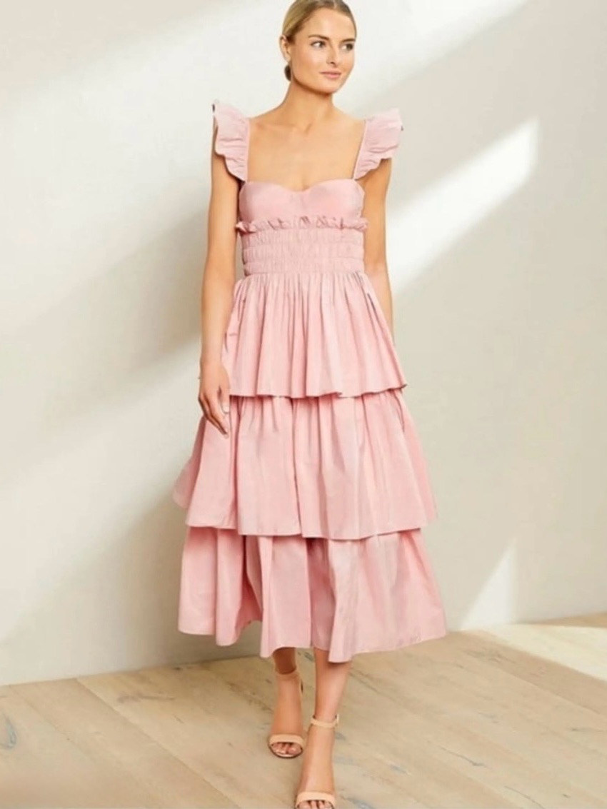 Nwt Antonio Melani Leila Sweetheart Neck Tiered Taffeta Midi Dress